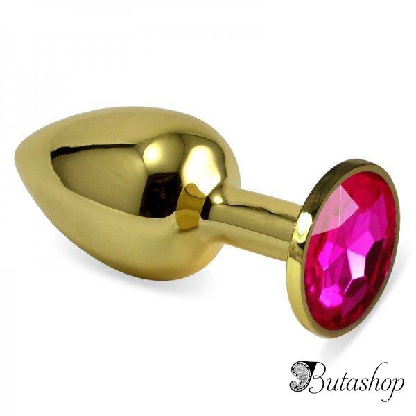 Анальная пробка золотистого цвета с розовым хрусталем размер S + подарочная упаковка - butashop.com