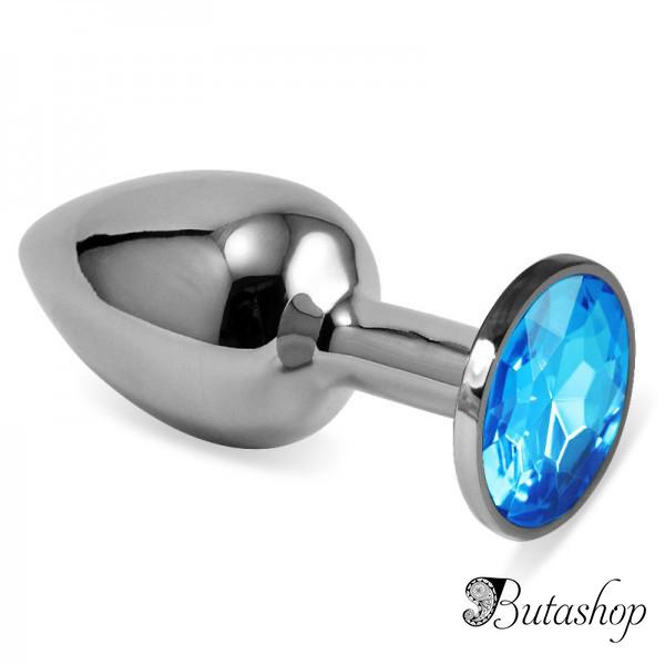 Гладкая анальная пробка с синим камнем Rosebud Classic S - butashop.com