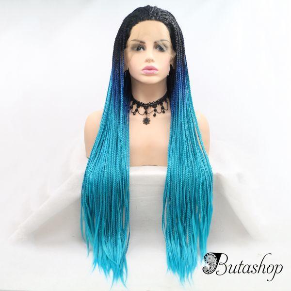 Реалистичный парик омбре на сетке голубые длинные афро косы - butashop.com