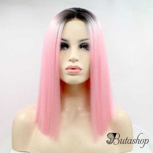 Реалистичный парик омбре на сетке ярко розовые прямые волосы каре - butashop.com