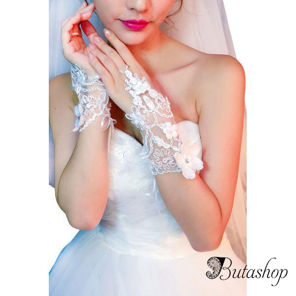 Белые свадебные открытые перчатки - butashop.com