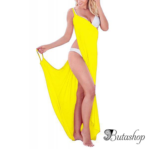 Yellow Greek Goddess Spaghetti Strap Sarong Beachwear - butashop.com