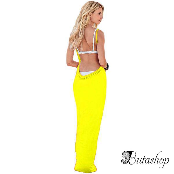 Yellow Greek Goddess Spaghetti Strap Sarong Beachwear - butashop.com
