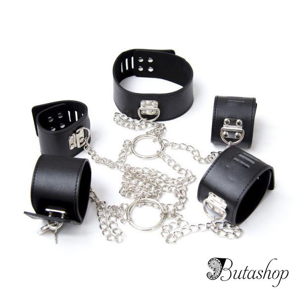 Комплект для фиксации из ошейника, наручников и поножей на цепочке - butashop.com