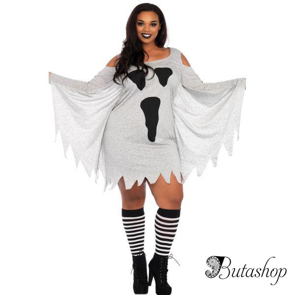 Halloween Ghost Print Jersey Plus Size Dress - butashop.com