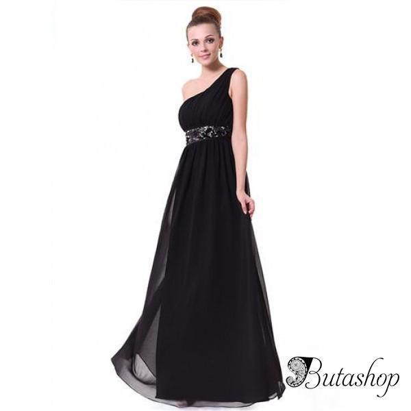 РАСПРОДАЖА! Черное шифоновое платье на одно плече - butashop.com