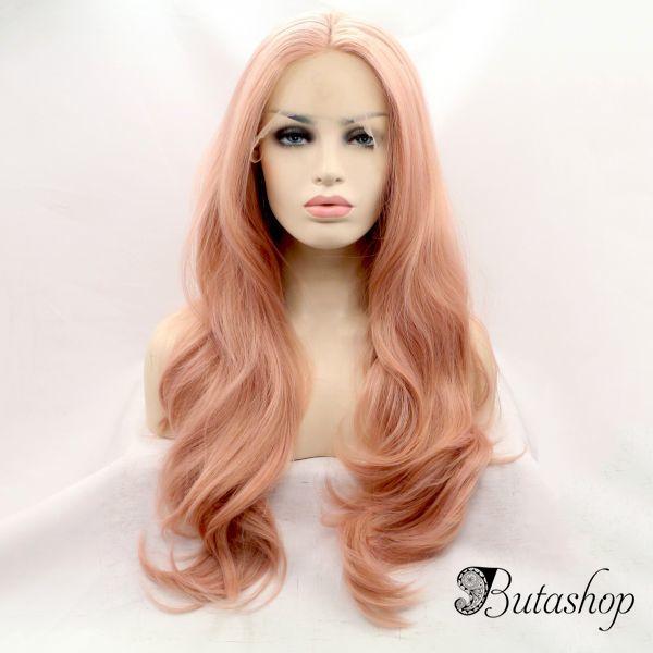 Реалистичный парик на сетке пастельно розовые длинные вьющиеся волосы - butashop.com