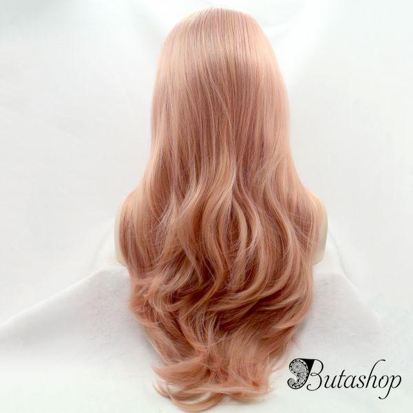 Реалистичный парик на сетке пастельно розовые длинные вьющиеся волосы - butashop.com
