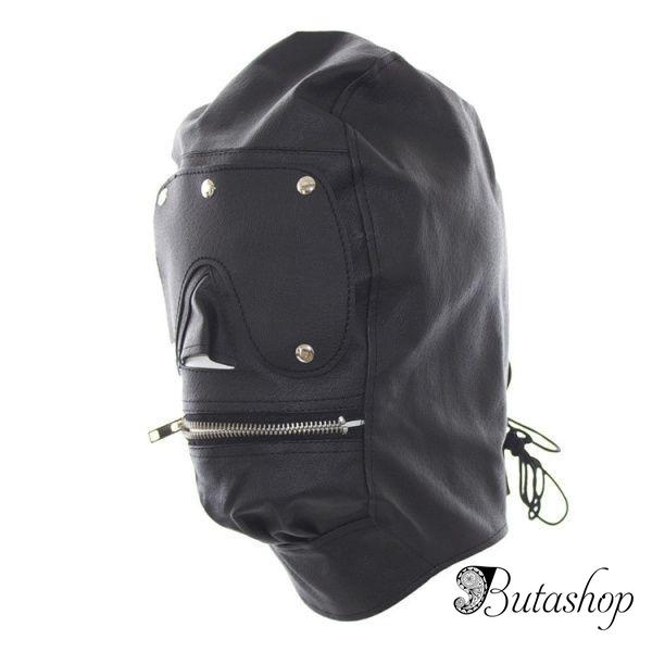 БДСМ-маска черная с молнией для открытия рта - butashop.com