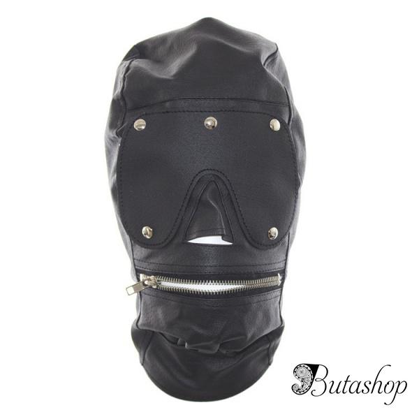 БДСМ-маска черная с молнией для открытия рта - butashop.com