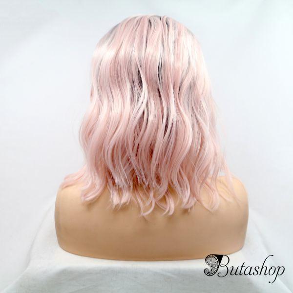 Нежно розовый парик на сетке с мягкой волной - butashop.com