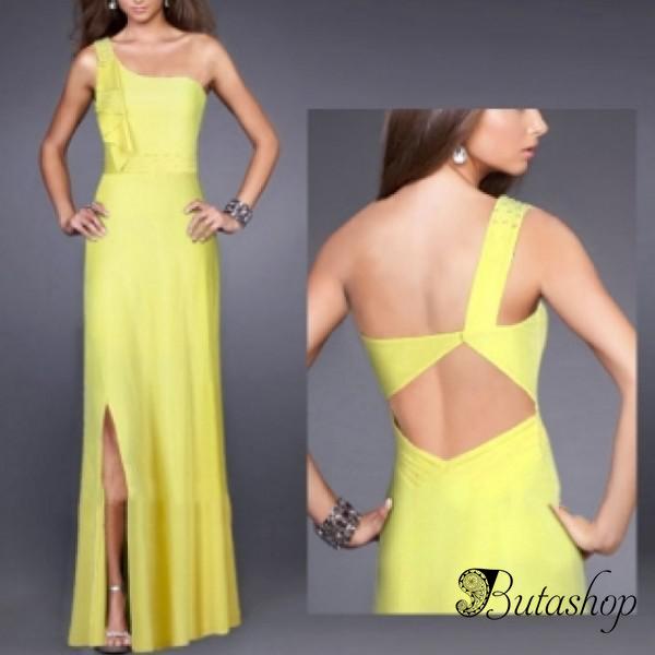 РАСПРОДАЖА! Желтое длинное вечернее платье с открытым плечом - butashop.com