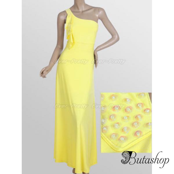 РАСПРОДАЖА! Желтое длинное вечернее платье с открытым плечом - butashop.com