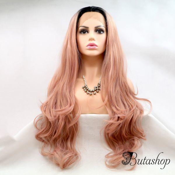 Реалистичный парик омбре на сетке пастельно розовые длинные вьющиеся волосы - butashop.com