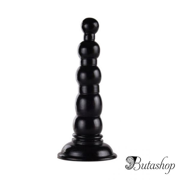 Черная анальная пробка с шариками на присоске - butashop.com