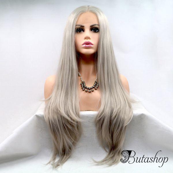 Реалистичный парик на сетке длинные волосы платиновый блонд - butashop.com