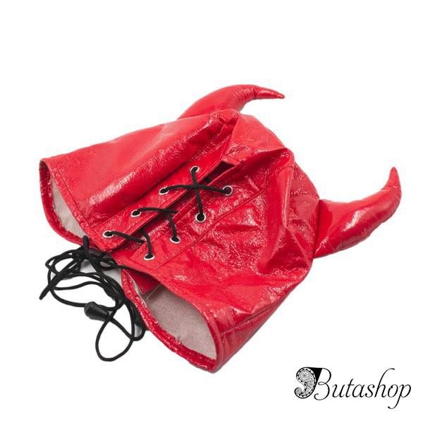 Красная маска для интимных игр Рога быка - butashop.com