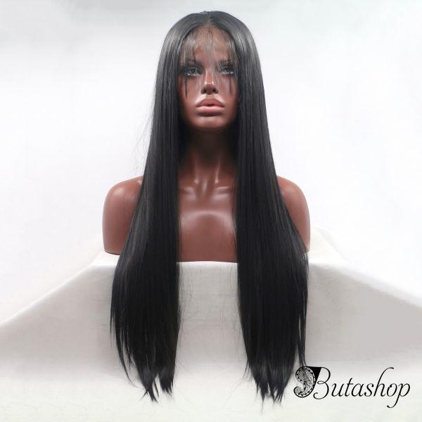 Реалистичный парик на сетке длинные прямые черные волосы - butashop.com