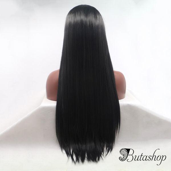 Реалистичный парик на сетке длинные прямые черные волосы - butashop.com