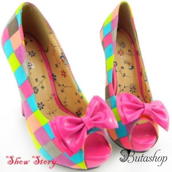 РАСПРОДАЖА! Цветные яркие туфельки с открытым носком и бантиком - butashop.com