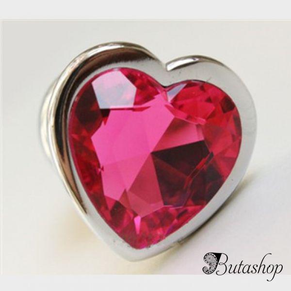 Анальная пробка сердечко, с красным камушком, размер М - butashop.com
