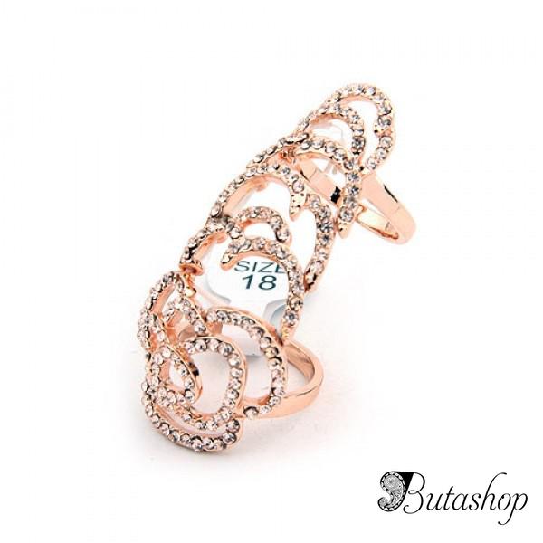 РАСПРОДАЖА! Длинное золотистое кольцо со стразиками - butashop.com