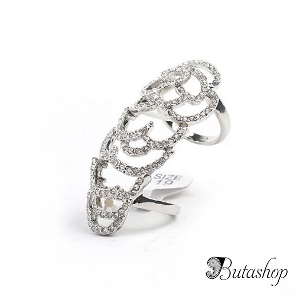 РАСПРОДАЖА! Длинное золотистое кольцо со стразиками - butashop.com