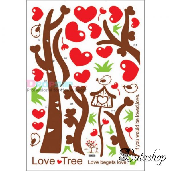 РАСПРОДАЖА! Виниловая наклейка - Дерево с красными сердечками - butashop.com