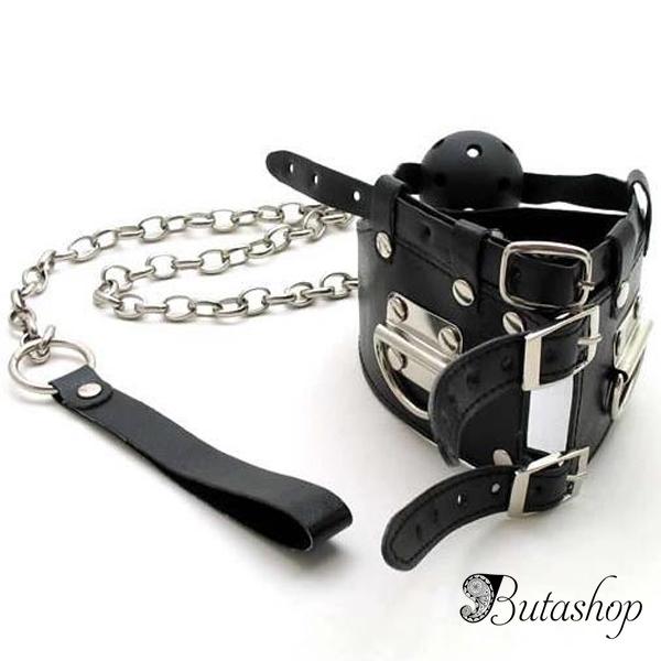 Черный кожаный кляп с цепью - butashop.com