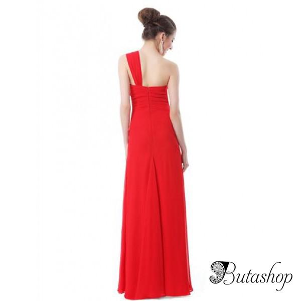 РАСПРОДАЖА! Платье на одно плече с мерцающими стразами красное - www.butashop.com