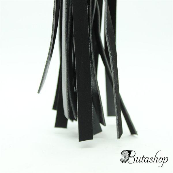Черная кожаная плеть с красной ручкой - butashop.com