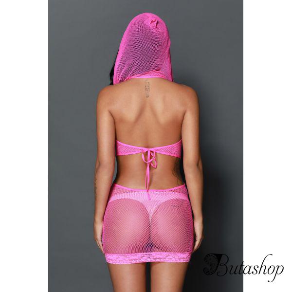 Розовое мини-платье из сетки - butashop.com