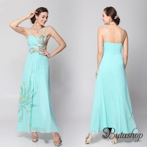 Голубое шифоновое длинное платье - butashop.com