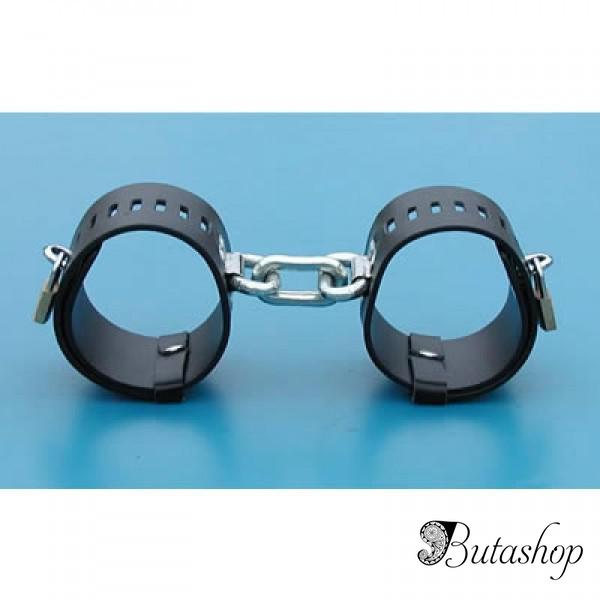 Черные кожаные наручники с металлическими замками - butashop.com