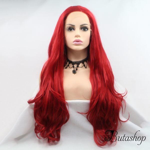 Реалистичный парик на сетке ярко красные длинные волосы - butashop.com