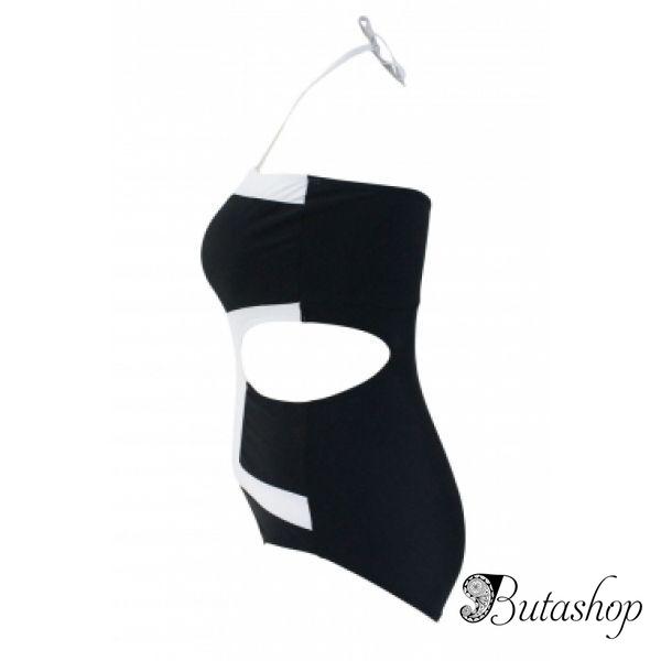 Contrast White Detail Cutout 1pc Plus Size Swimsuit - butashop.com