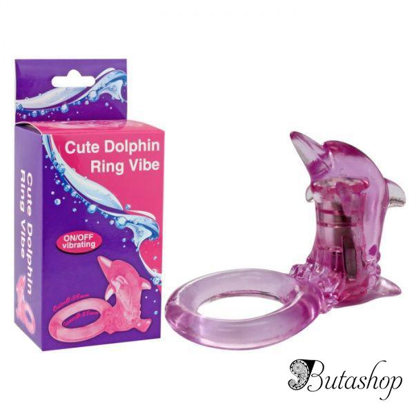 Фиолетовое эрекционное кольцо с клиторальным стимулятором-дельфином - butashop.com