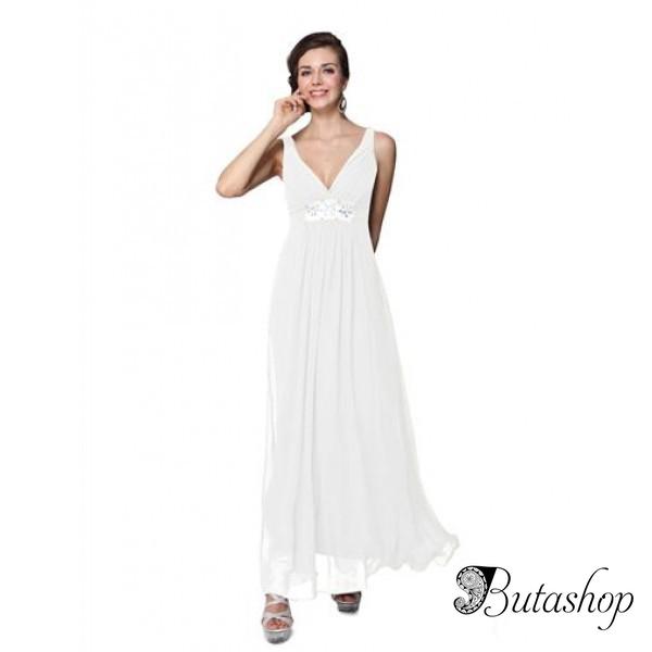 РАСПРОДАЖА! Элегантное белое платье с мерцающими стразами - butashop.com