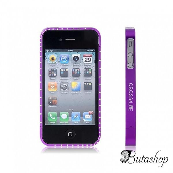 РАСПРОДАЖА! Metal Frame with Crystal Decoration for iPhone 4/ 4S (Purple) - butashop.com