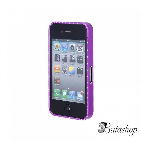 РАСПРОДАЖА! Metal Frame with Crystal Decoration for iPhone 4/ 4S (Purple) - butashop.com