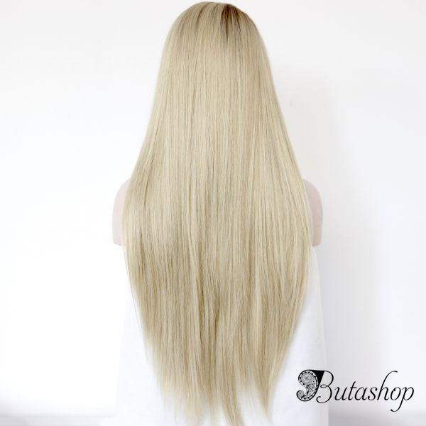 Реалистичный парик блонд омбре на сетке длинные прямые волосы - butashop.com