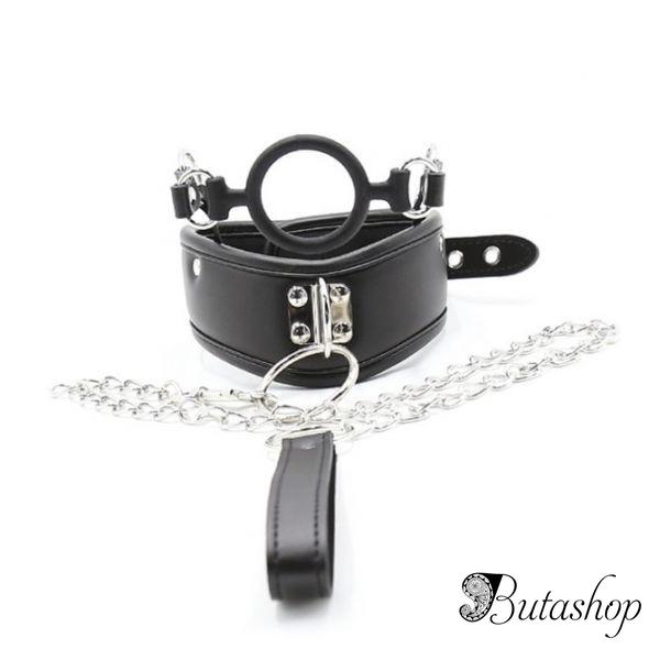 Leather Collar with Silicone Ring Gag - butashop.com