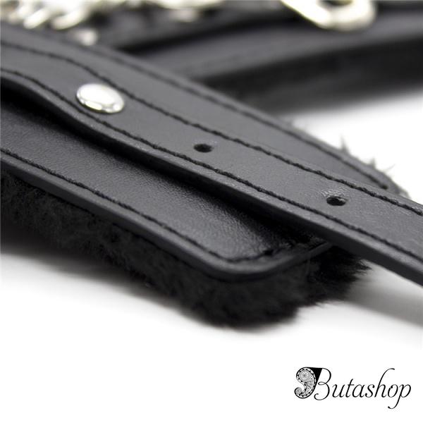 Гламурные черные наручники с мехом - butashop.com