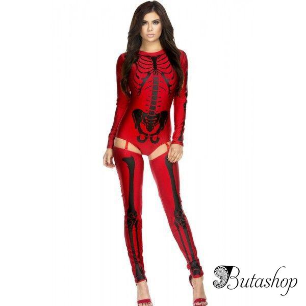 Красный Хеллоуин костюм скелета - butashop.com