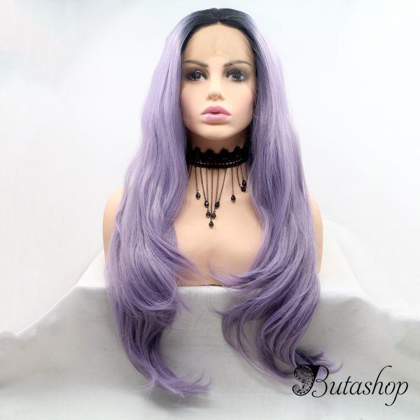 Реалистичный парик омбре на сетке пастельно фиолетовые длинные вьющиеся волосы - butashop.com