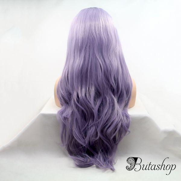 Реалистичный парик омбре на сетке пастельно фиолетовые длинные вьющиеся волосы - butashop.com