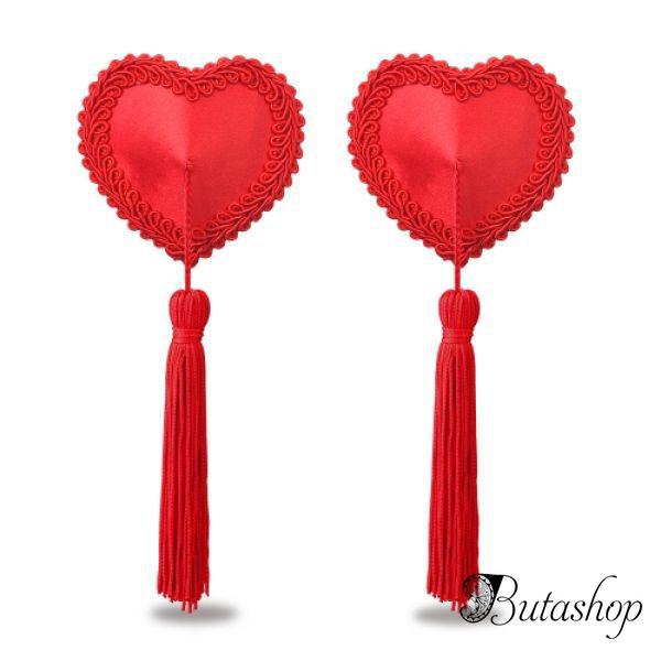 Многоразовые стикини красные сердечки с кисточками - butashop.com