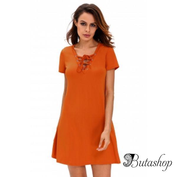 Оранжевое платье в стиле кежуал - butashop.com