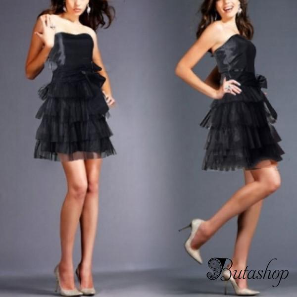 РАСПРОДАЖА! Вечернее черное мини платье без бретелек - butashop.com