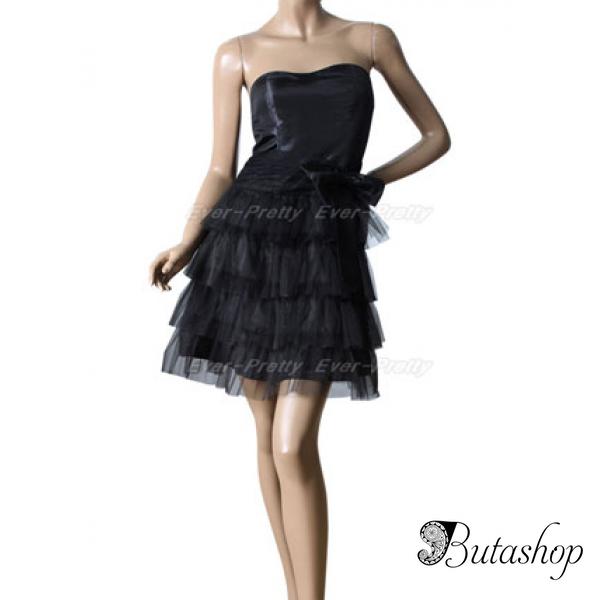 РАСПРОДАЖА! Вечернее черное мини платье без бретелек - butashop.com
